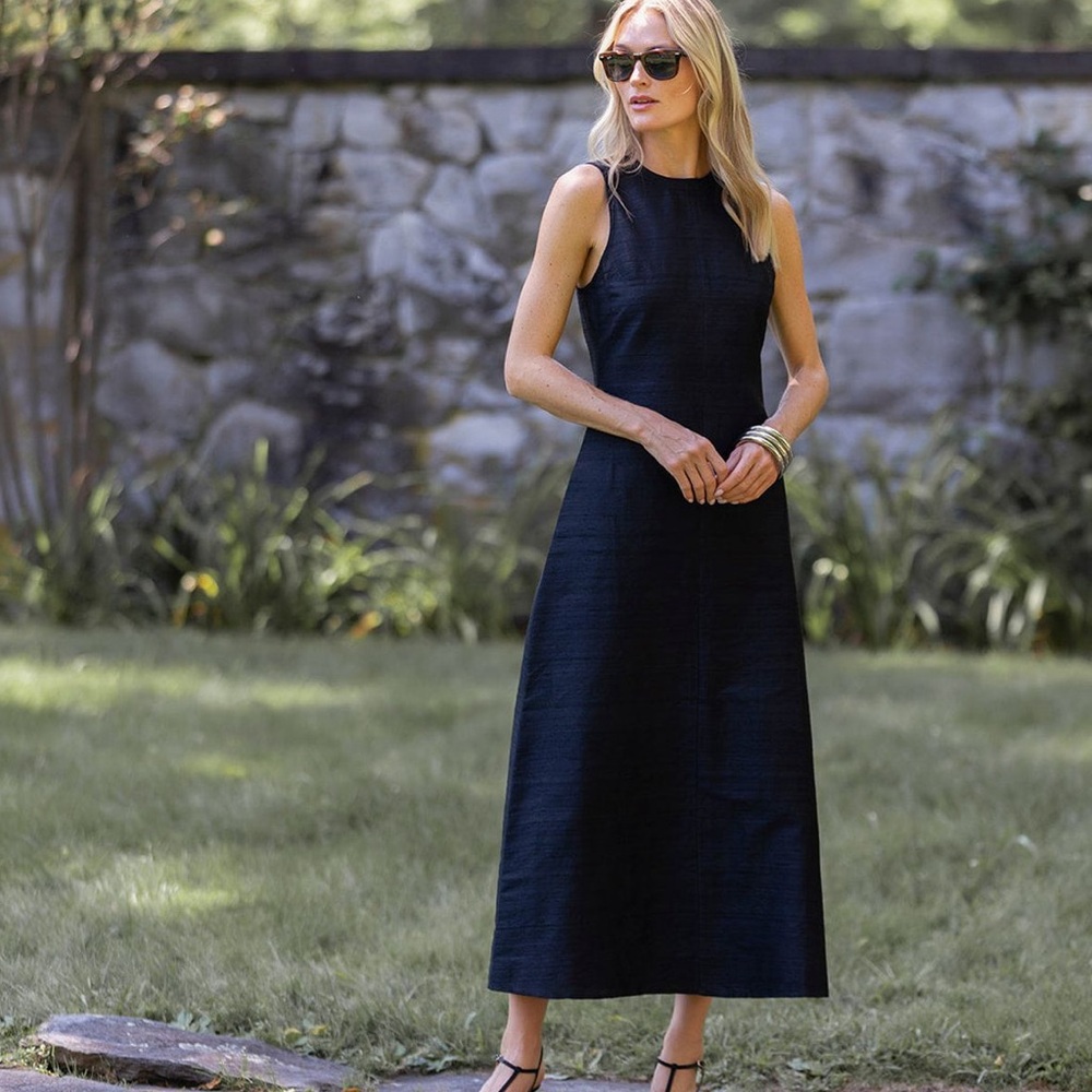 Julia Amory Jane Dress Maxi Silk Dupioni Black Noir Sleeveless Dress Size S